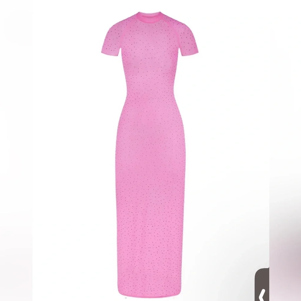 💖SKIMS MESH RHINESTONE SWIM LONG DRESS COVER UP TAFFY XXS - Picture 7 of 8